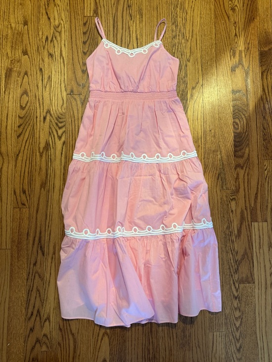 Lilly Pulitzer Other - Lilly Pulitzer Pink Tiered Spaghetti-Strap Dress with White Trim - Girls size 14